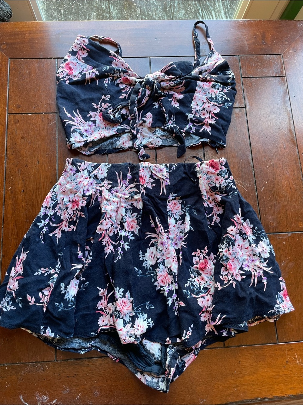Floral Black & Pink Women's High-Waist Skort & Top